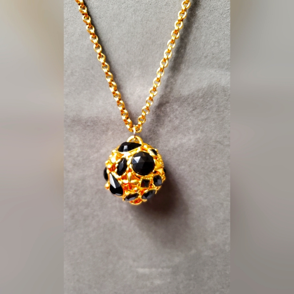 Cool & Unique long gold Necklace with black & gold ball
